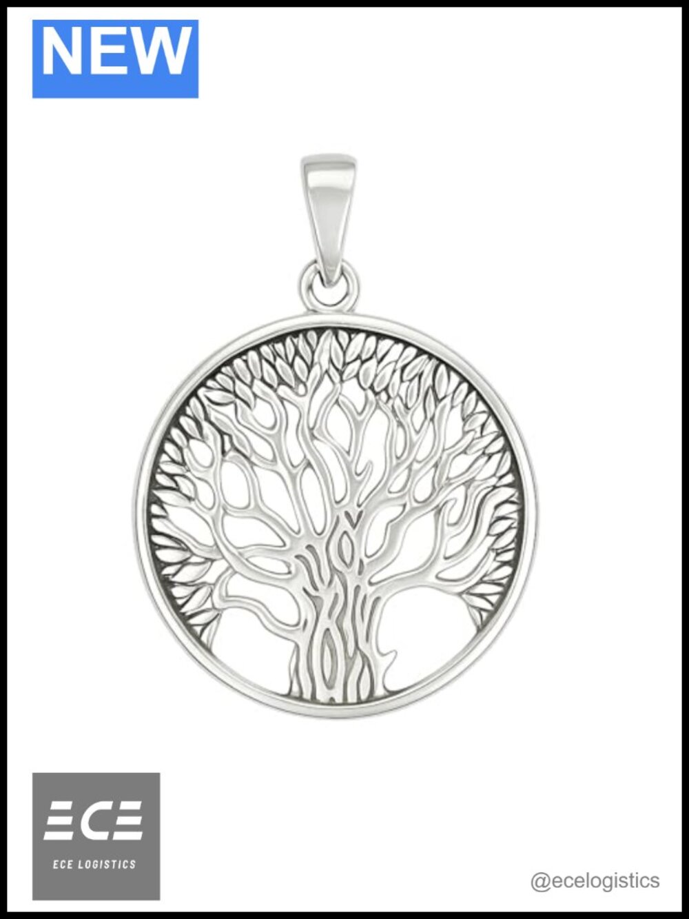 Sterling Silver Oxidized Filigree Tree of Life Circle Disc Dome Pendant 25mm
